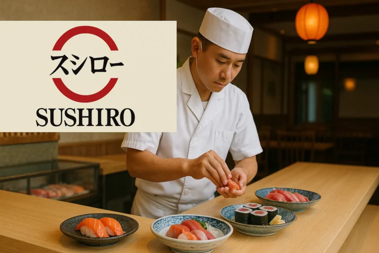 A sushiro Singapore Chef make sushi dishes. sushiro logo at the image in left side