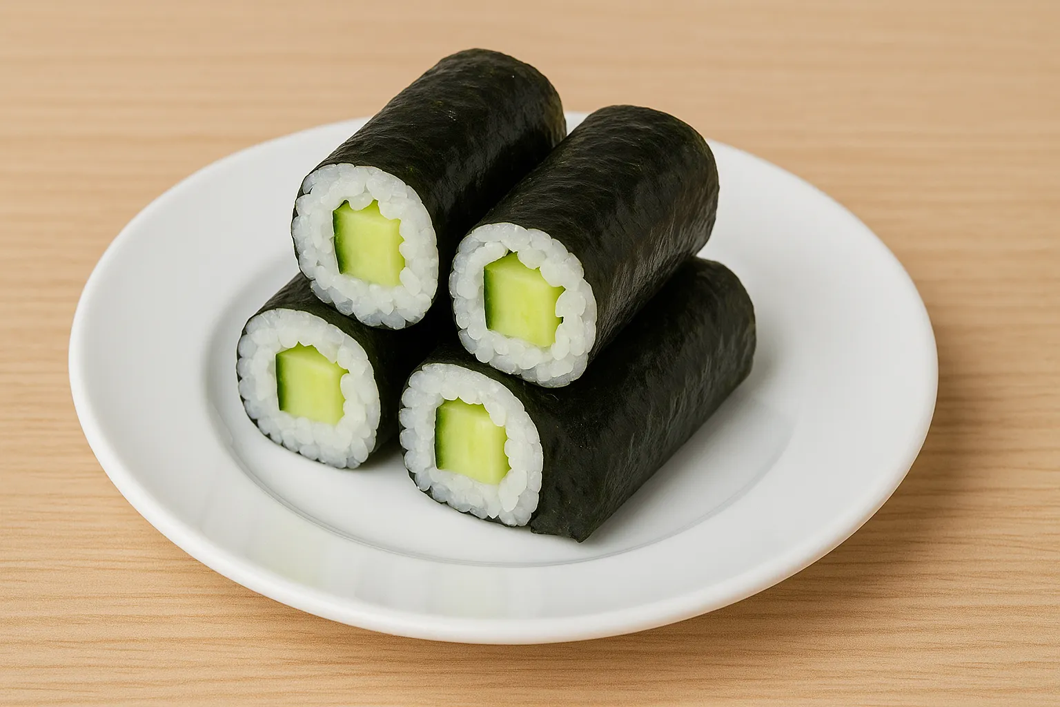 four sushiro cucumber roll in one white plate-Sushiro signature Dishes