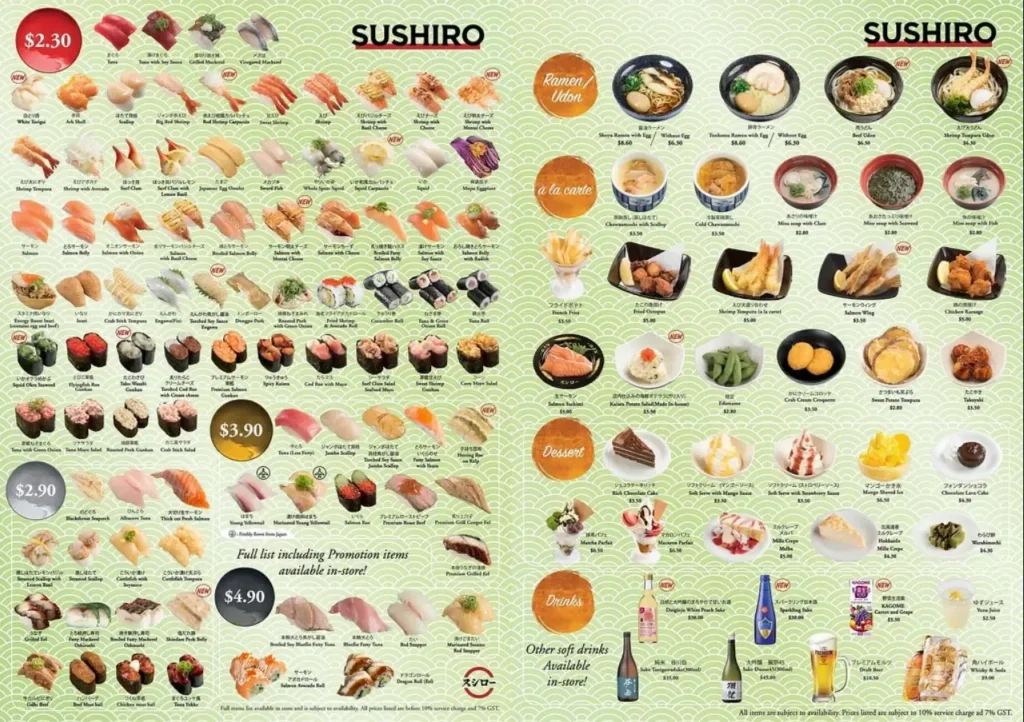 Image of all menu available at sushiro -Ingredients Used in Sushiro Dishes-singapore