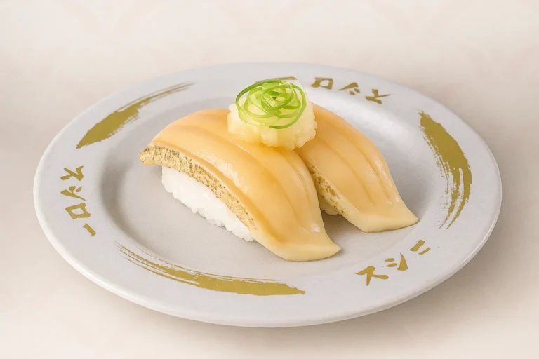 A Nigiri Menu Broiled Fatty Salmon Radish in sushiro plate
