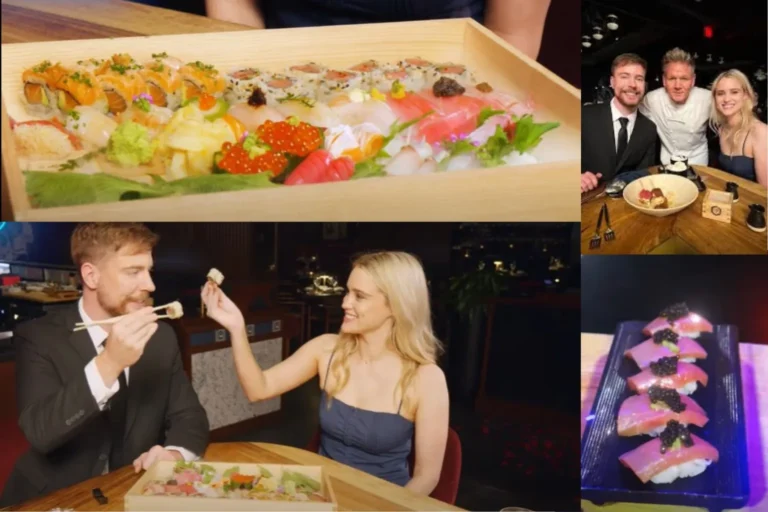 Collage image Mr Beast date with thea booysen with sushi. Mr Beast and Thea Booysen Loves Sushi